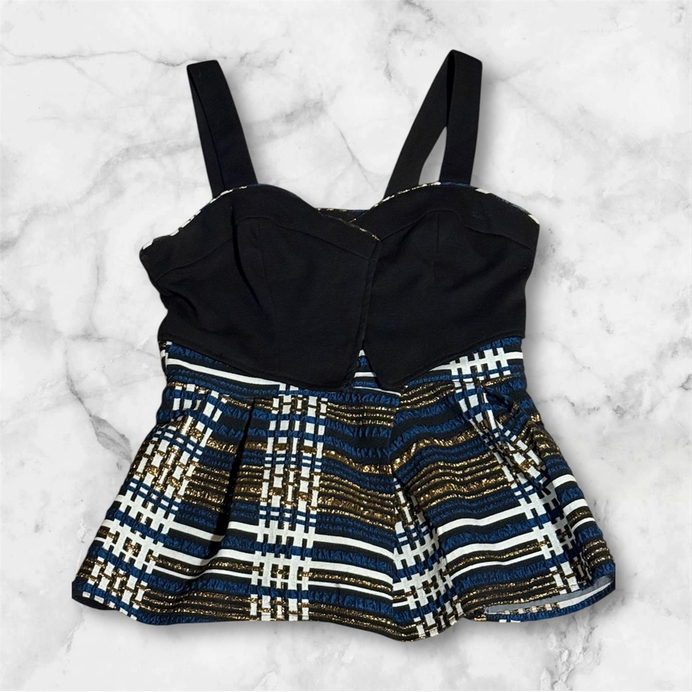 Anthropologie Stylish Black and Gold Peplum Designer Top